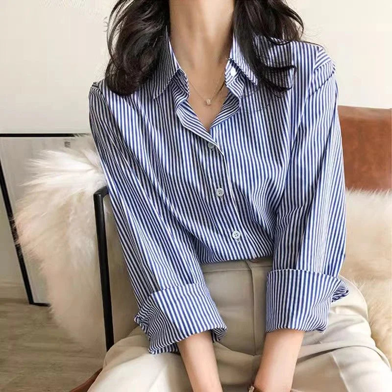 The Executive Striped Button-Down | Relaxed Fit Blouse