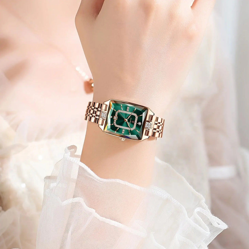 The Emerald Vintage Square Watch | Rose Gold & Stainless Steel