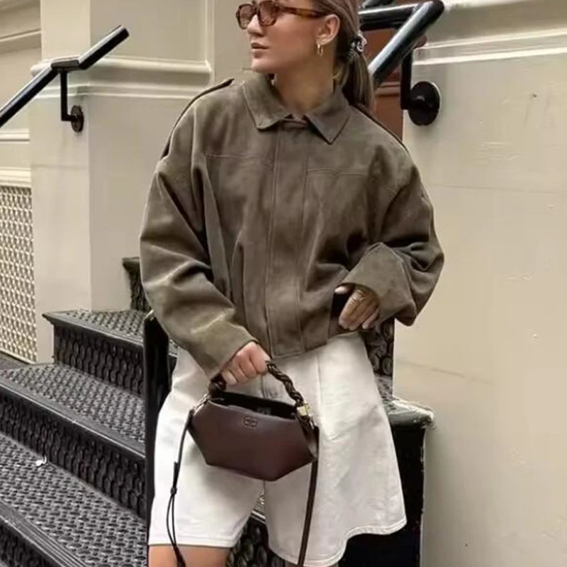 The Downtown Cropped Bomber | Oversized Lantern Sleeves