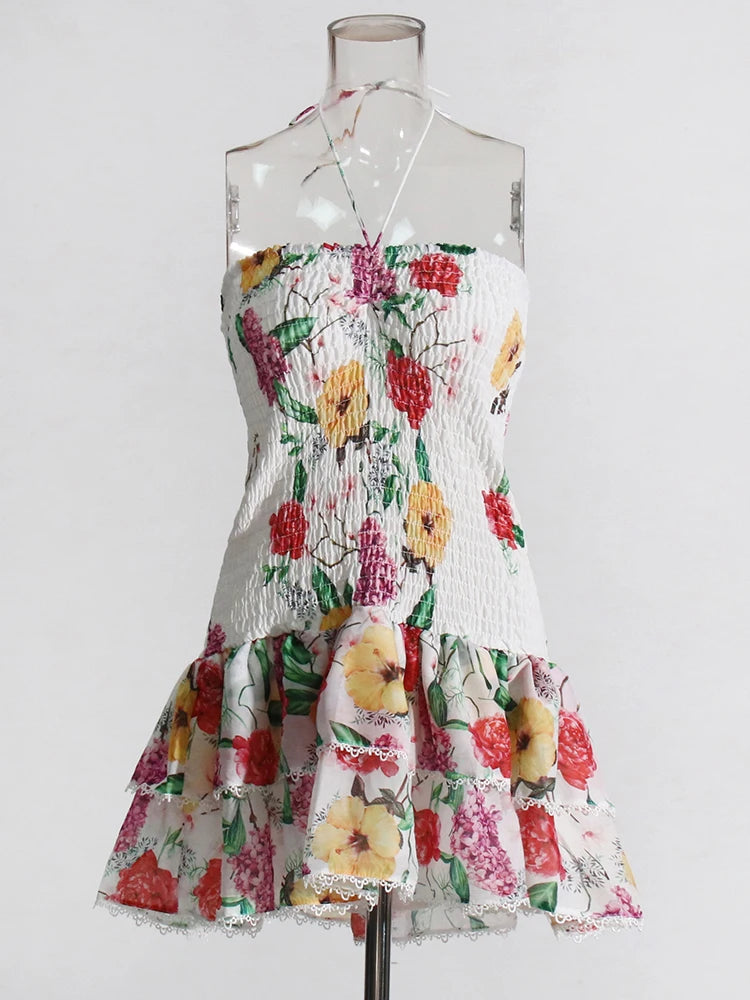 The Amalfi Porcelain Print Strapless Dress | Ruffle Hem