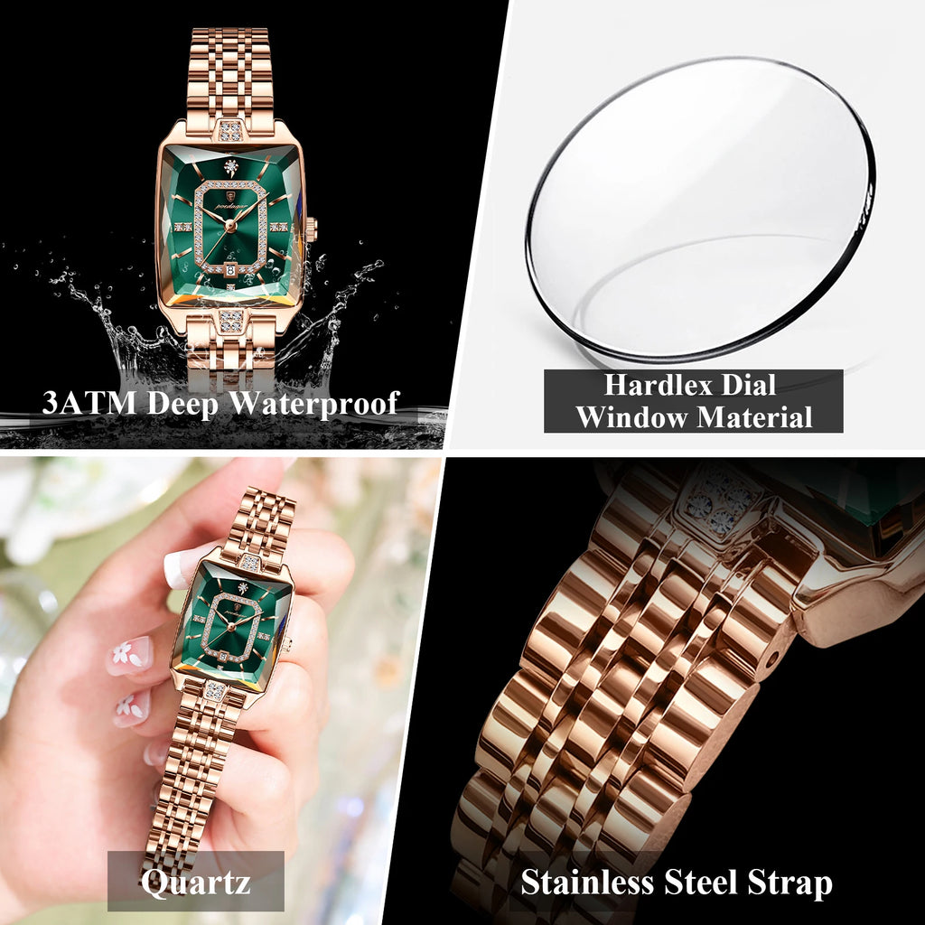 The Emerald Vintage Square Watch | Rose Gold & Stainless Steel