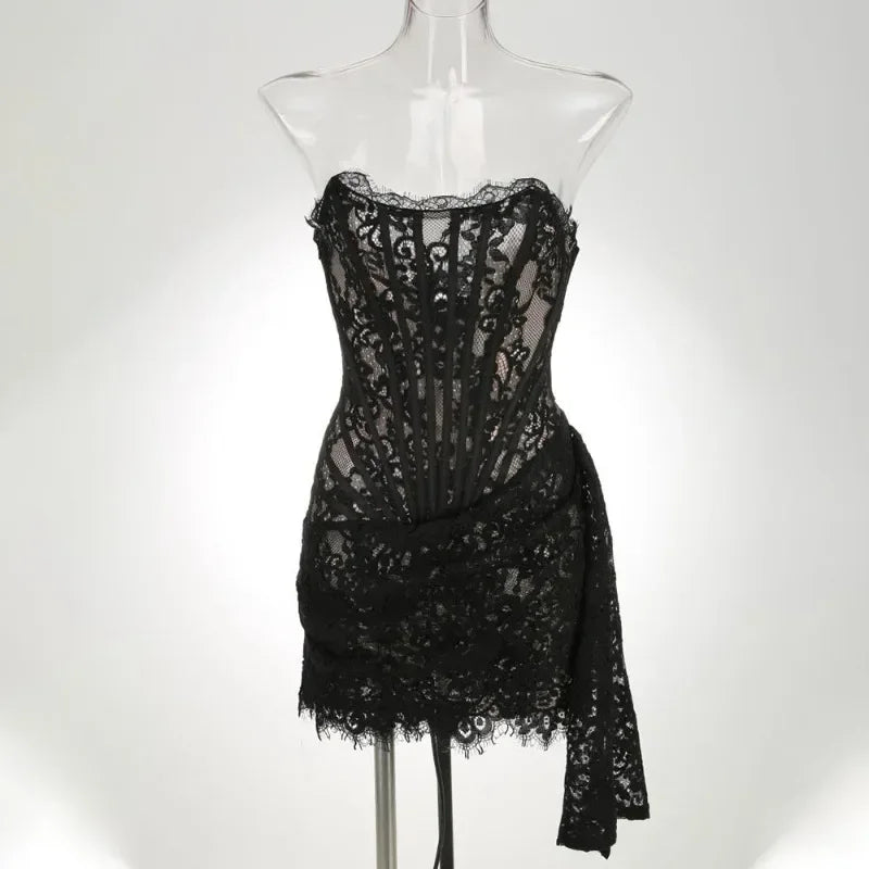 Midnight Allure Lace Mini Dress | Sheer Patchwork Edition