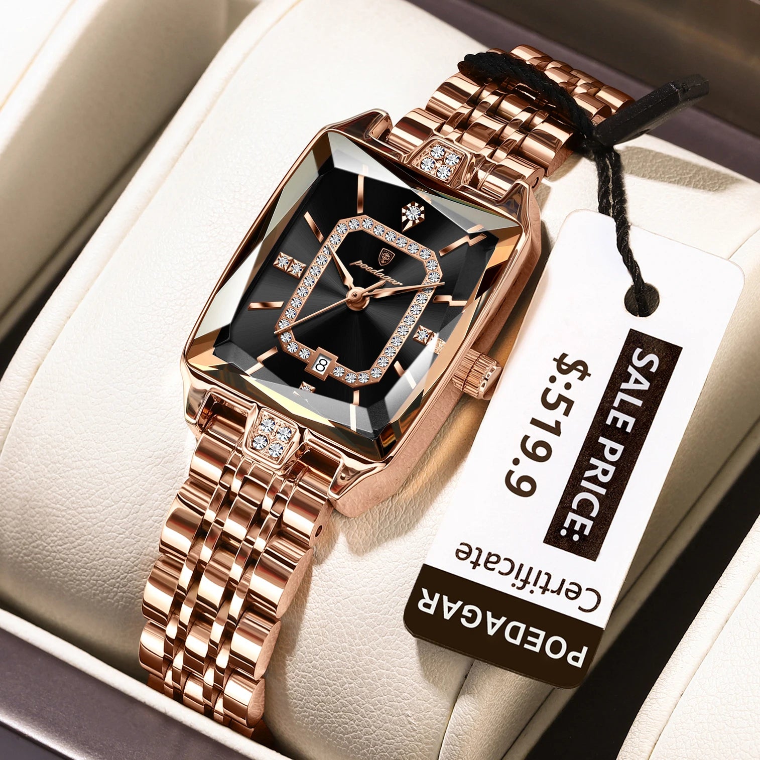 The Emerald Vintage Square Watch | Rose Gold & Stainless Steel