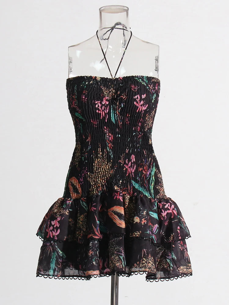 The Amalfi Porcelain Print Strapless Dress | Ruffle Hem