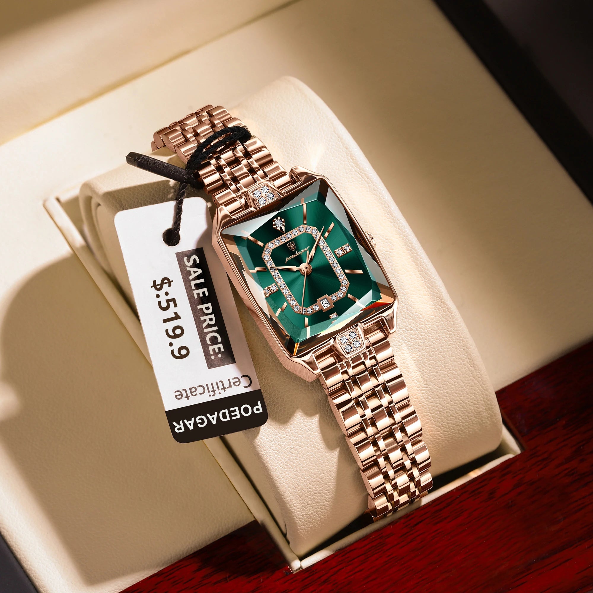 The Emerald Vintage Square Watch | Rose Gold & Stainless Steel