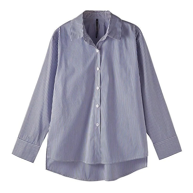 The Executive Striped Button-Down | Relaxed Fit Blouse
