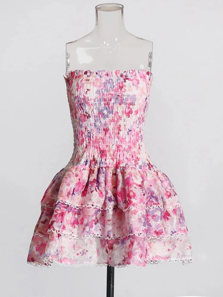 The Amalfi Porcelain Print Strapless Dress | Ruffle Hem
