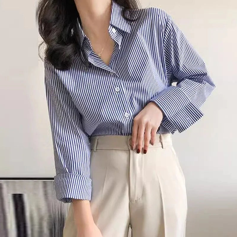 The Executive Striped Button-Down | Relaxed Fit Blouse