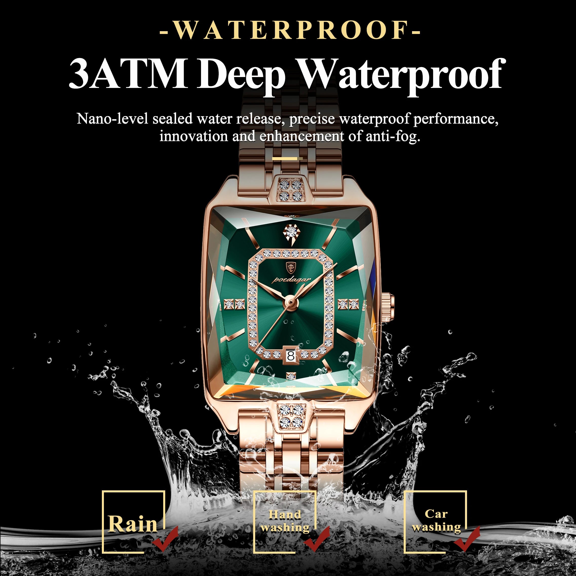 The Emerald Vintage Square Watch | Rose Gold & Stainless Steel