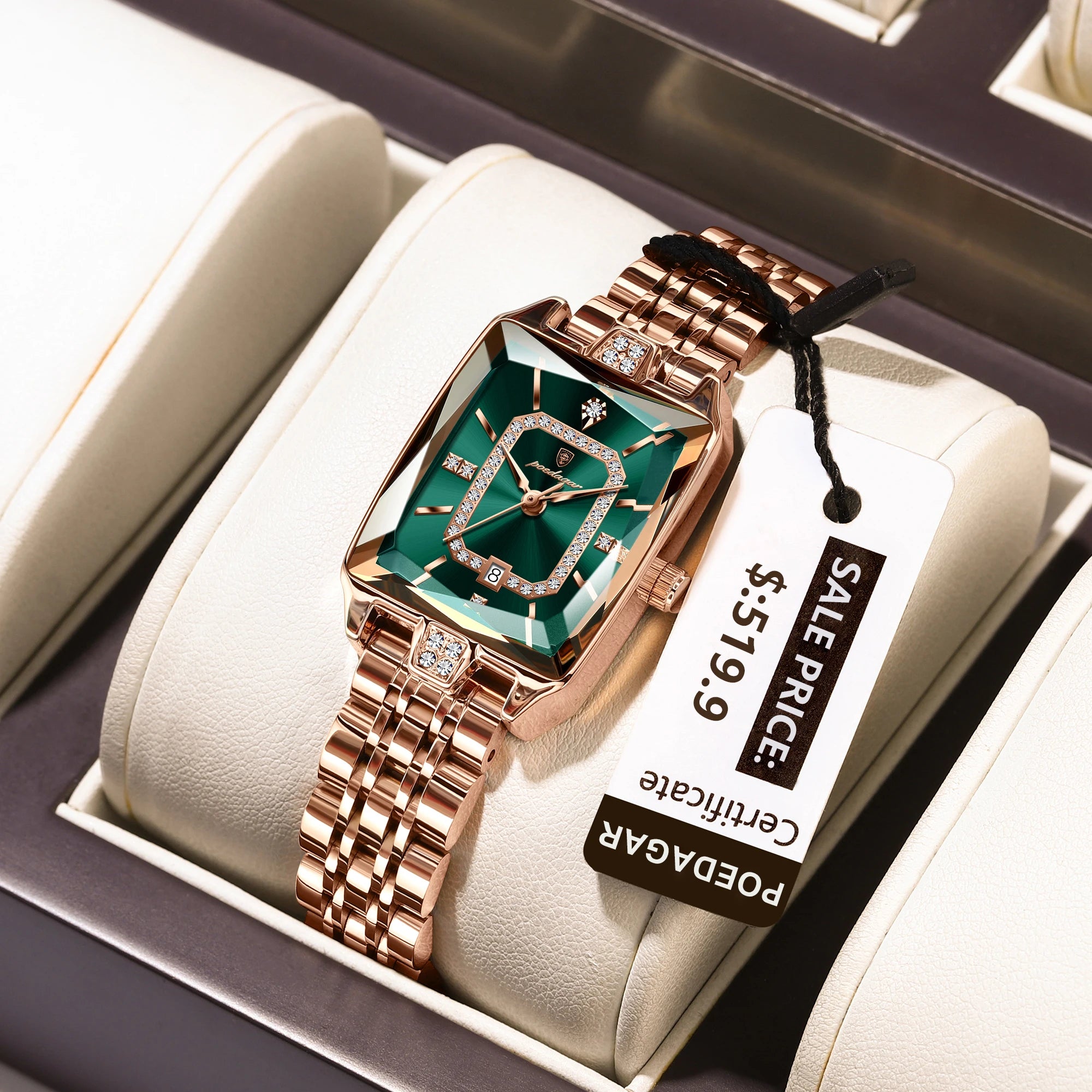 The Emerald Vintage Square Watch | Rose Gold & Stainless Steel