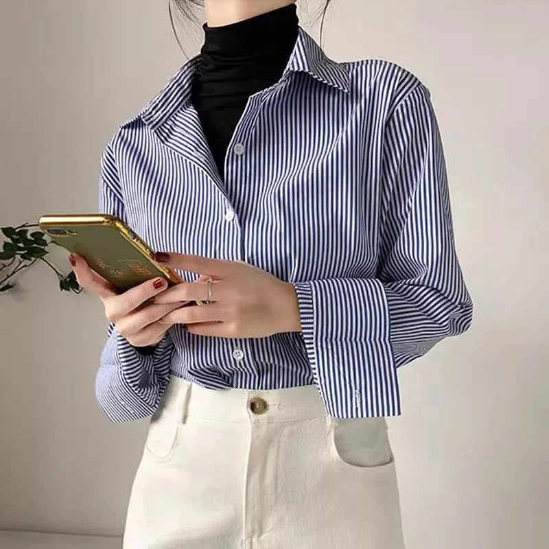 The Executive Striped Button-Down | Relaxed Fit Blouse