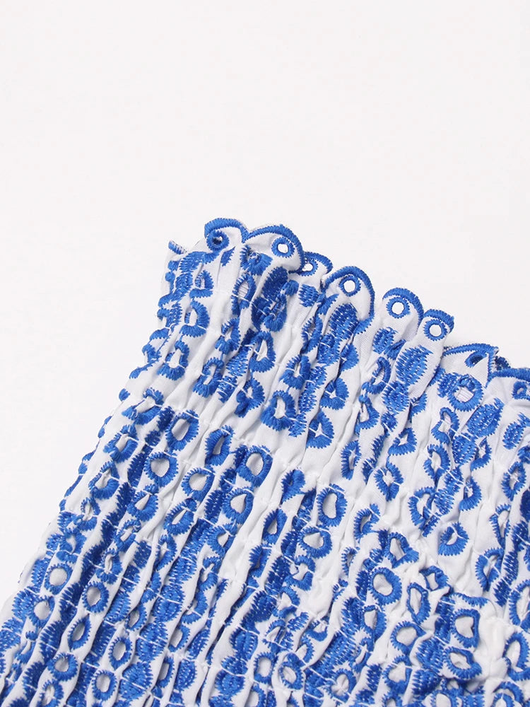 The Amalfi Porcelain Print Strapless Dress | Ruffle Hem