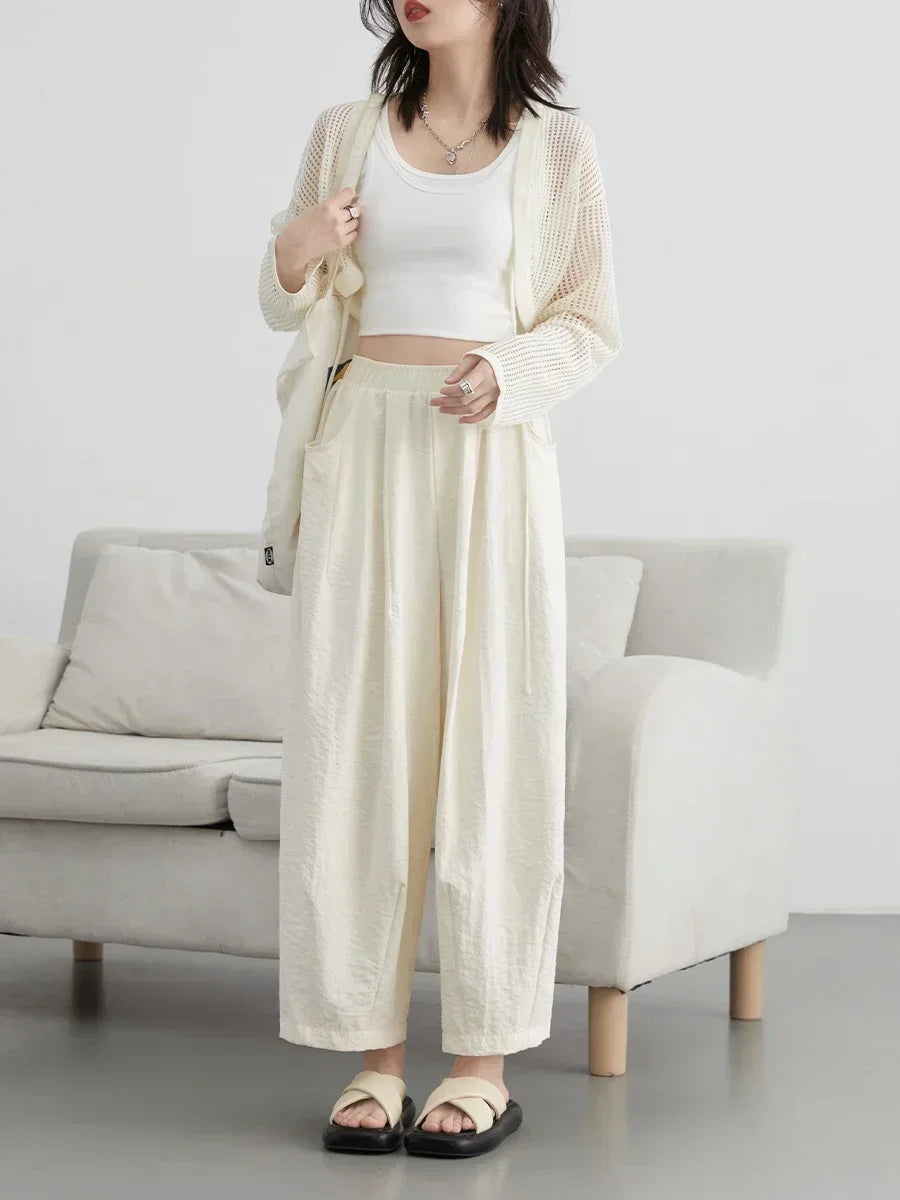 The Amalfi White Wide-Leg Trousers | High-Waisted & Pleated