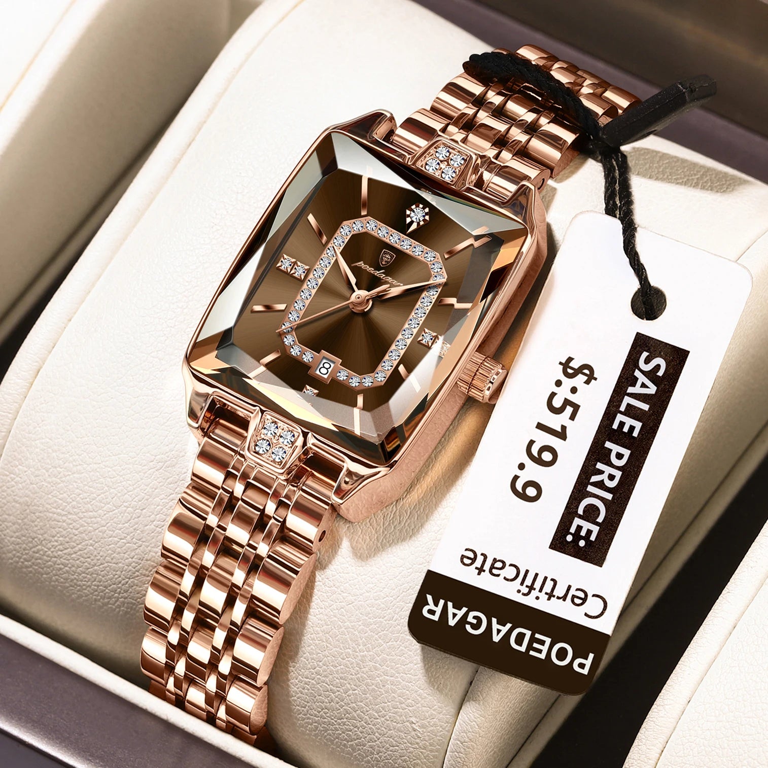 The Emerald Vintage Square Watch | Rose Gold & Stainless Steel
